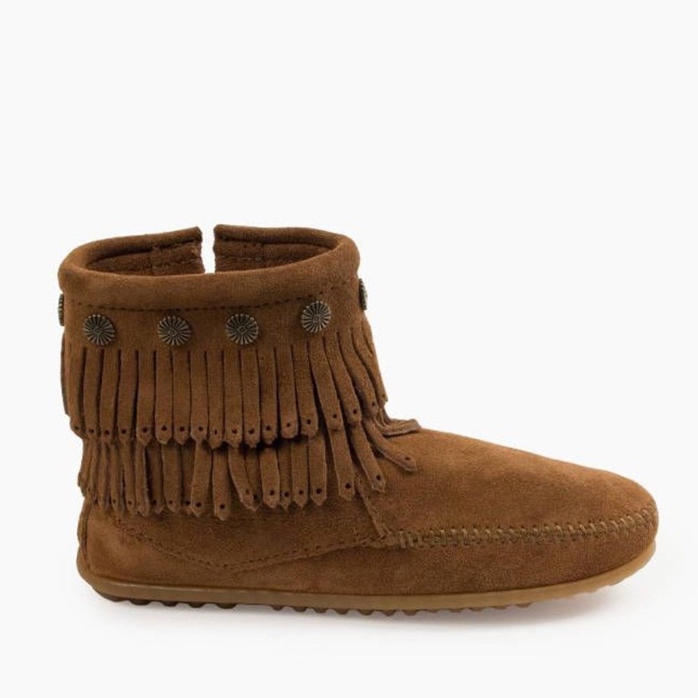 Minnetonka Double Fringe Suede Moccasin Booties